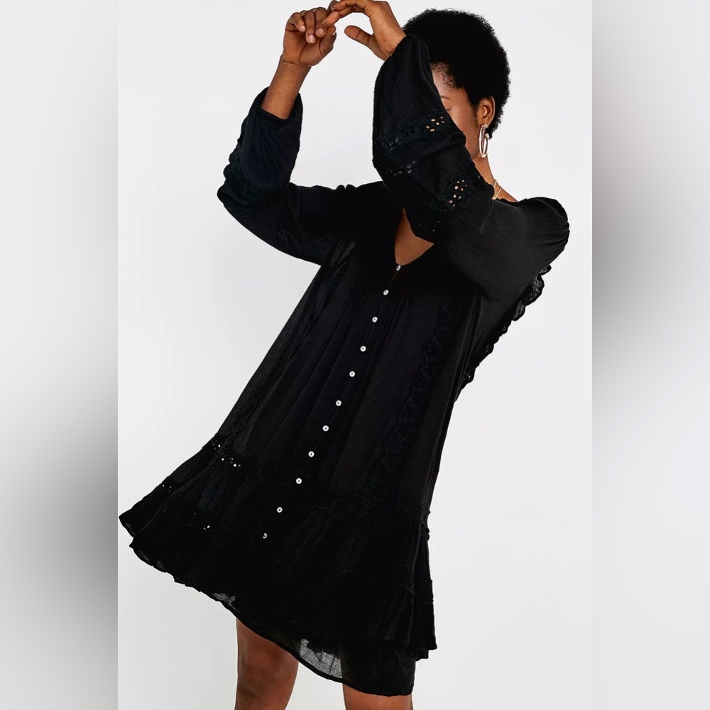 Free People Snow Angel Mini Black Dress NWT